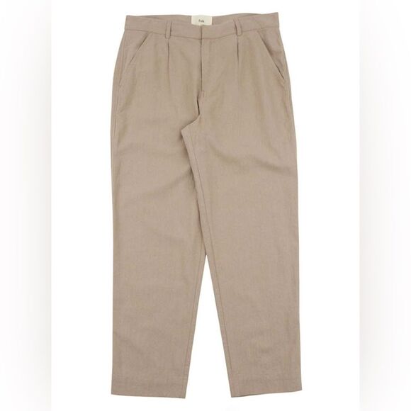 Folk Men's Signal Pant in Mushroom Linen Pleated Pants Size 3 Beige Loose Fit - Picture 1 of 11